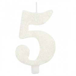 Candelina Glitter N 5 Cm 9.5 Bianca