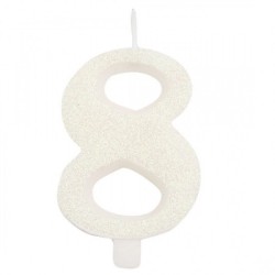 Candelina Glitter N 8 Cm 9.5 Bianca