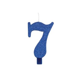 Candelina Glitter N 7 Cm 9.5 Blu