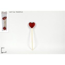 SPILLONE CUORE LEGNO 5CM SET 5PZ ROSSO