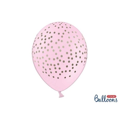 PALLONCINO 12 ROSA CONFETTI ORO 6PZ