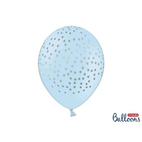 PALLONCINO 12 CELESTE CONFETTI SILVER 6PZ