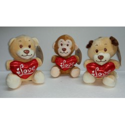 PELUCHE 18 CM CON CUORE LOVE 3 ANIMALI ASS.