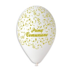 Palloncino 12 " Prima Com. Bianco/oro 100pz