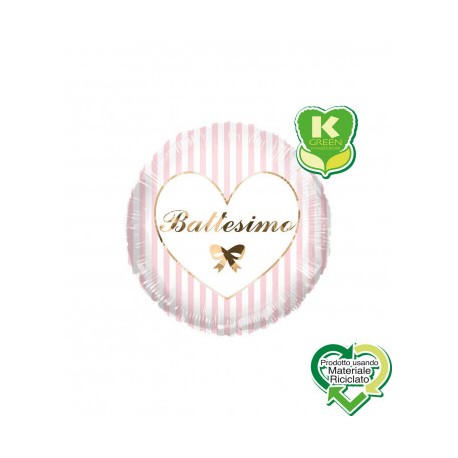 BATTESIMO ROSA STRISCE TONDO 18 MYLAR