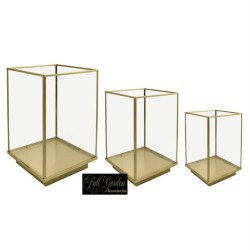 Set 3 Pz Terrarium Vetro Metallo Oro 300x300x540