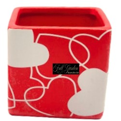 VASO CERAMICA CUBO ROSSO CON CUORI