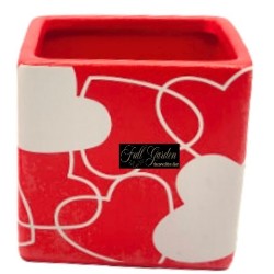 Vaso Ceramica Cubo Rosso Con Cuori
