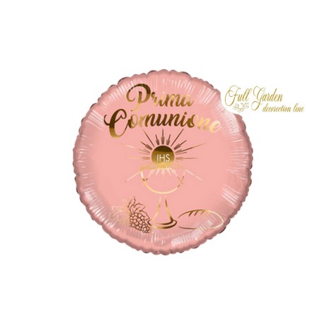 PRIMA COMUNIONE ROSA TONDO 18 MYLAR