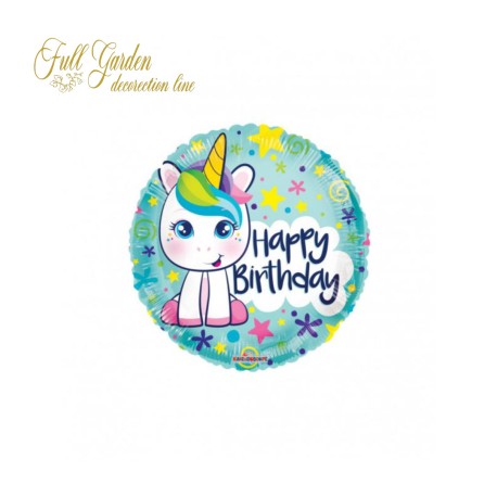 PALLONCINO MYLAR UNICORNO HAPPY BIRTHDAY 18 CM.46