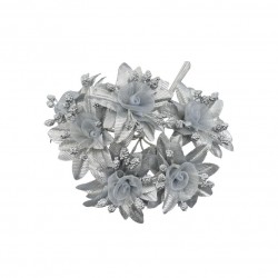 6 ROSELLINE ARGENTO ORGANZA E FOGLIE